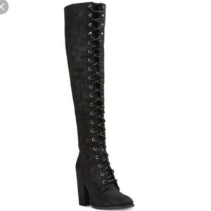 Black knee high combat boots
